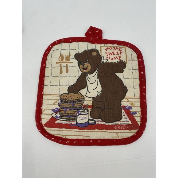 Vintage Square Oven Mitt Bear Home Sweet Home RAB 1985 Baking Cooking Kitchen - Picture 1 of 6